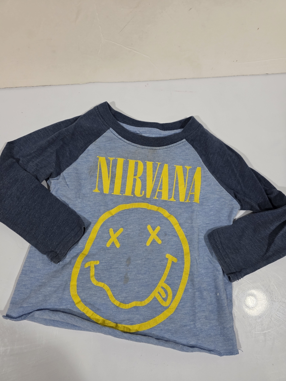 Nirvana Kids' Raglan Long Sleeve Shirt in Light Blue and Navy 12 Months